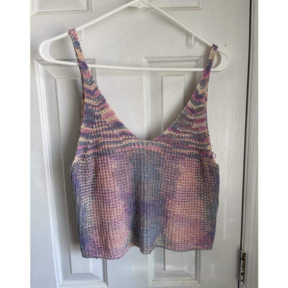 Cotton On Multicolor Striped Knit Wide Strap V-Neck Cropped Sleeveless Tank XS